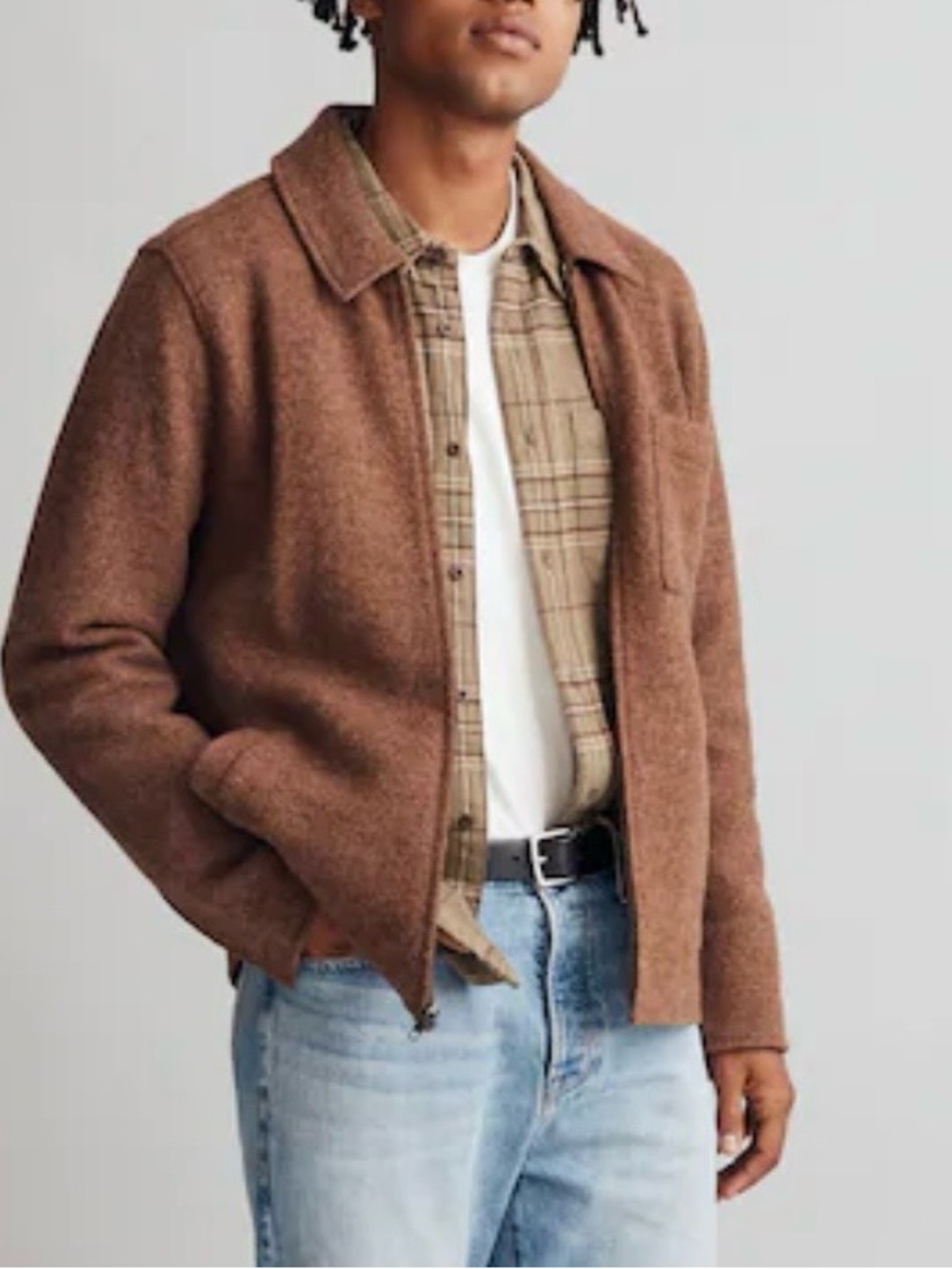 Madewell Men’s Brown Boiled Wool Chore Jacket Coat Full Zip Small Minimalistic